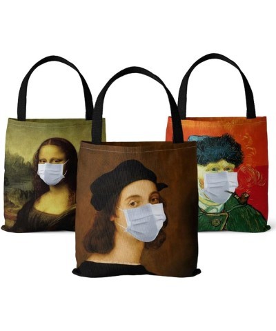 World Famous Painting Tote Canvas Bag with Wearing Mask Sail Bag Printing Handbag Environmental Protection Bag Mona Lisa $8.7...