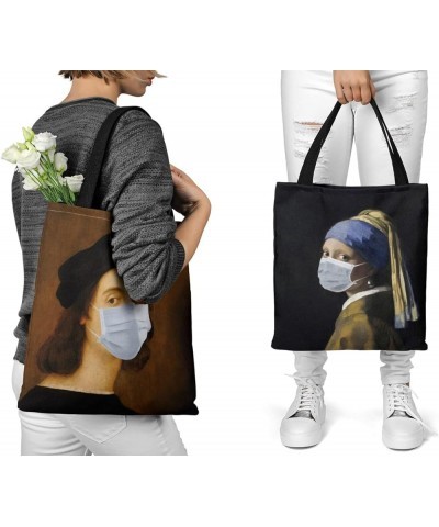 World Famous Painting Tote Canvas Bag with Wearing Mask Sail Bag Printing Handbag Environmental Protection Bag Mona Lisa $8.7...