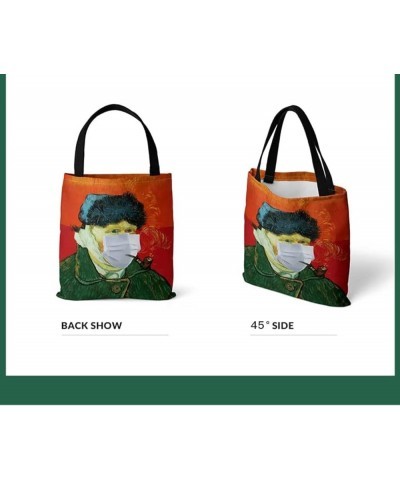 World Famous Painting Tote Canvas Bag with Wearing Mask Sail Bag Printing Handbag Environmental Protection Bag Mona Lisa $8.7...