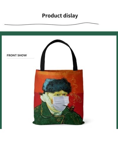 World Famous Painting Tote Canvas Bag with Wearing Mask Sail Bag Printing Handbag Environmental Protection Bag Mona Lisa $8.7...