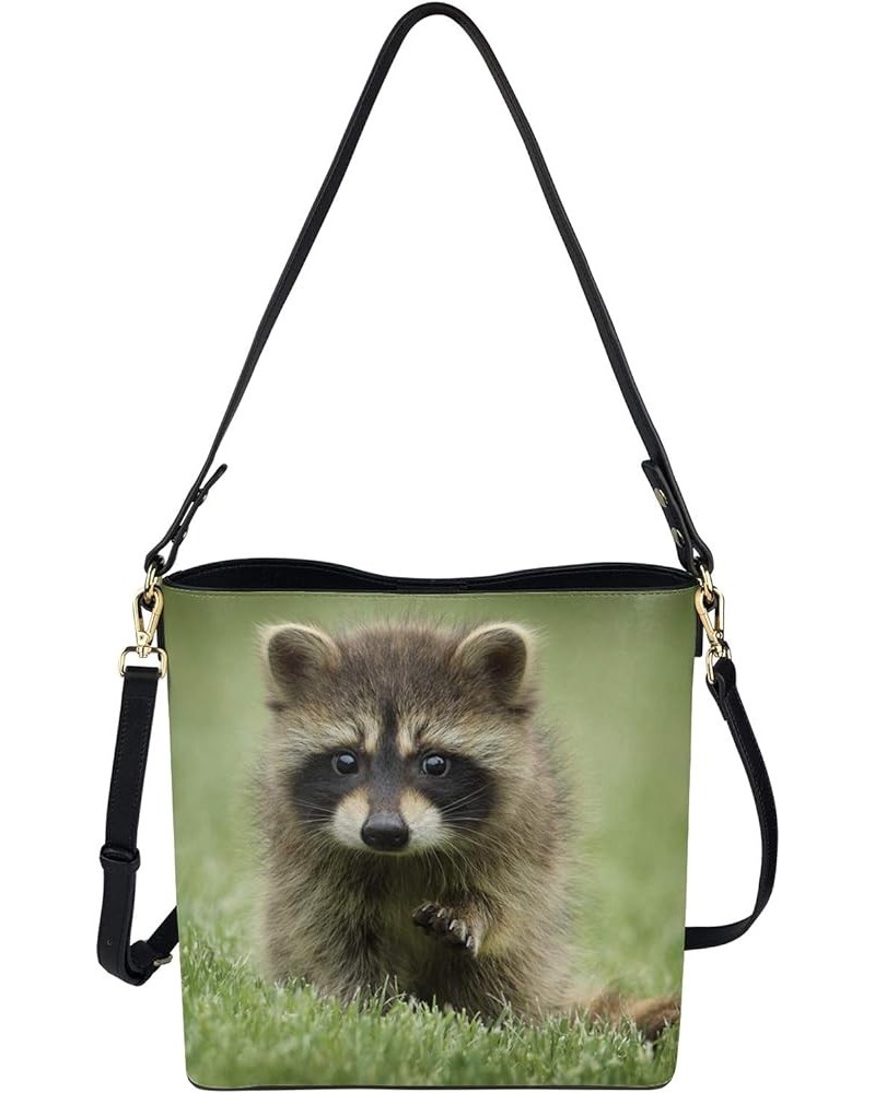 Fashion Bucket Shoulder Bag HandBag Purse Crossbody with Adjustable Straps Raccoon $30.59 Totes