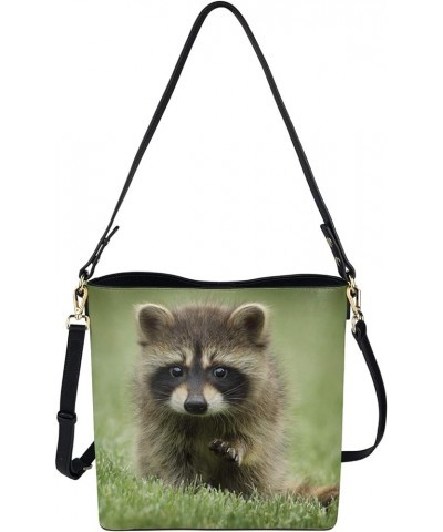 Fashion Bucket Shoulder Bag HandBag Purse Crossbody with Adjustable Straps Raccoon $30.59 Totes