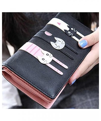 Mini Faux Leather Bifold Cute 3 Cat Zipper Clutch Wallet Handbag for Women Girls Long Black $10.59 Wallets