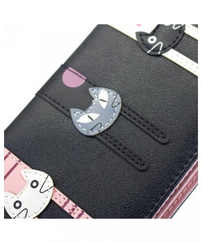 Mini Faux Leather Bifold Cute 3 Cat Zipper Clutch Wallet Handbag for Women Girls Long Black $10.59 Wallets