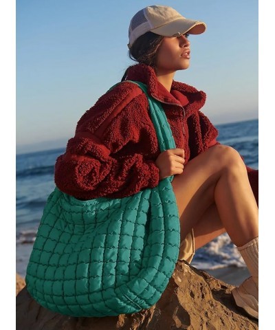 Womens Lightweight Quilted Carryall Gym Bag Soft Puffer Tote Bag Big Capacity Hobo Purse Beach Handbag Deep Green $12.64 Totes