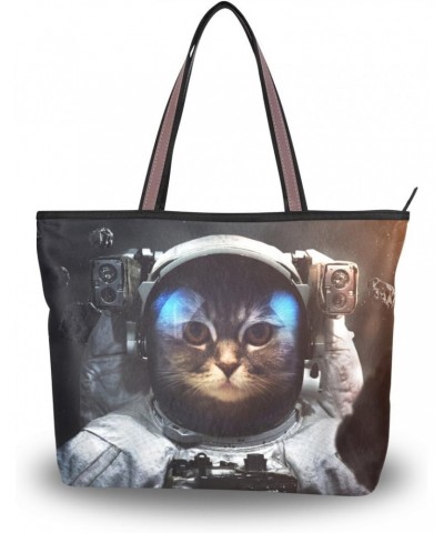 My Daily Women Tote Shoulder Bag Space Brave Cat Astronaut Handbag $11.07 Shoulder Bags