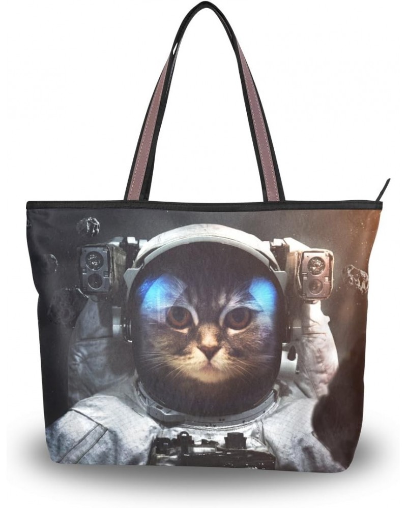 My Daily Women Tote Shoulder Bag Space Brave Cat Astronaut Handbag $11.07 Shoulder Bags