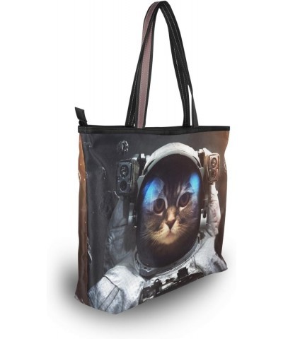 My Daily Women Tote Shoulder Bag Space Brave Cat Astronaut Handbag $11.07 Shoulder Bags