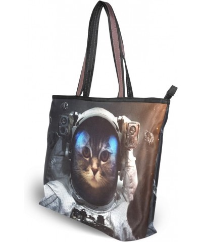 My Daily Women Tote Shoulder Bag Space Brave Cat Astronaut Handbag $11.07 Shoulder Bags