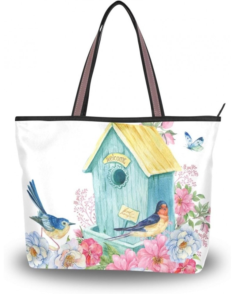 Women Top Handle Tote Bag Bird House Swallow Shoulder Bag Handbag $12.15 Shoulder Bags