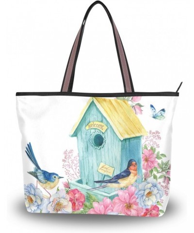 Women Top Handle Tote Bag Bird House Swallow Shoulder Bag Handbag $12.15 Shoulder Bags