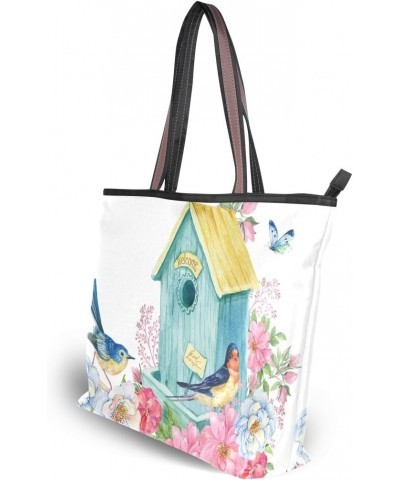 Women Top Handle Tote Bag Bird House Swallow Shoulder Bag Handbag $12.15 Shoulder Bags