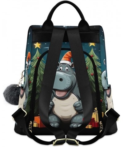 Backpack Purse for Women Cartoon Cat Holding Guitar Anti Theft Travel Bag Fashion Pompom Backpack for Hiking Cute Hippo Chris...