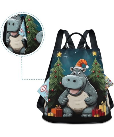 Backpack Purse for Women Cartoon Cat Holding Guitar Anti Theft Travel Bag Fashion Pompom Backpack for Hiking Cute Hippo Chris...