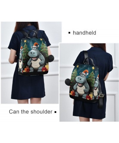 Backpack Purse for Women Cartoon Cat Holding Guitar Anti Theft Travel Bag Fashion Pompom Backpack for Hiking Cute Hippo Chris...