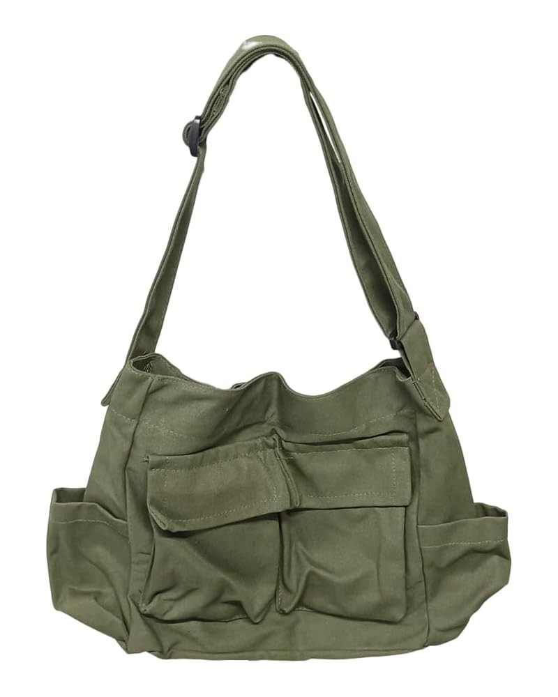 Large Capacity Travel Shopping Shoulder Bag Women Canvas Crossbody Bag Casual Solid Color Messenger Bag Green $11.20 Shoulder...