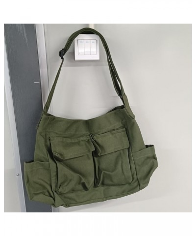 Large Capacity Travel Shopping Shoulder Bag Women Canvas Crossbody Bag Casual Solid Color Messenger Bag Green $11.20 Shoulder...