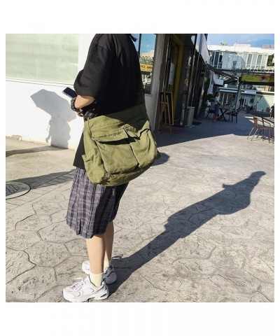 Large Capacity Travel Shopping Shoulder Bag Women Canvas Crossbody Bag Casual Solid Color Messenger Bag Green $11.20 Shoulder...