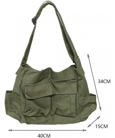 Large Capacity Travel Shopping Shoulder Bag Women Canvas Crossbody Bag Casual Solid Color Messenger Bag Green $11.20 Shoulder...