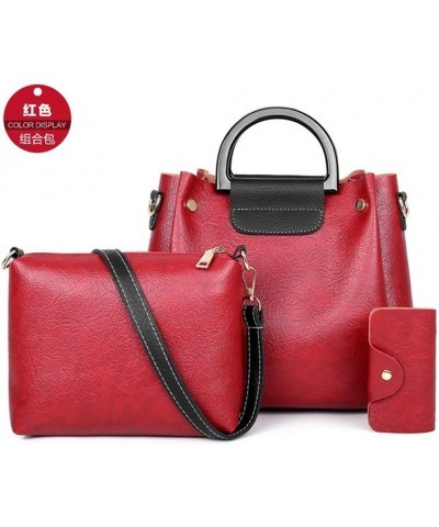 Women's Three-piece Set Package Iron Bracelet Leather Pattern One-shoulder Diagonal Bag Red $28.90 Handbags