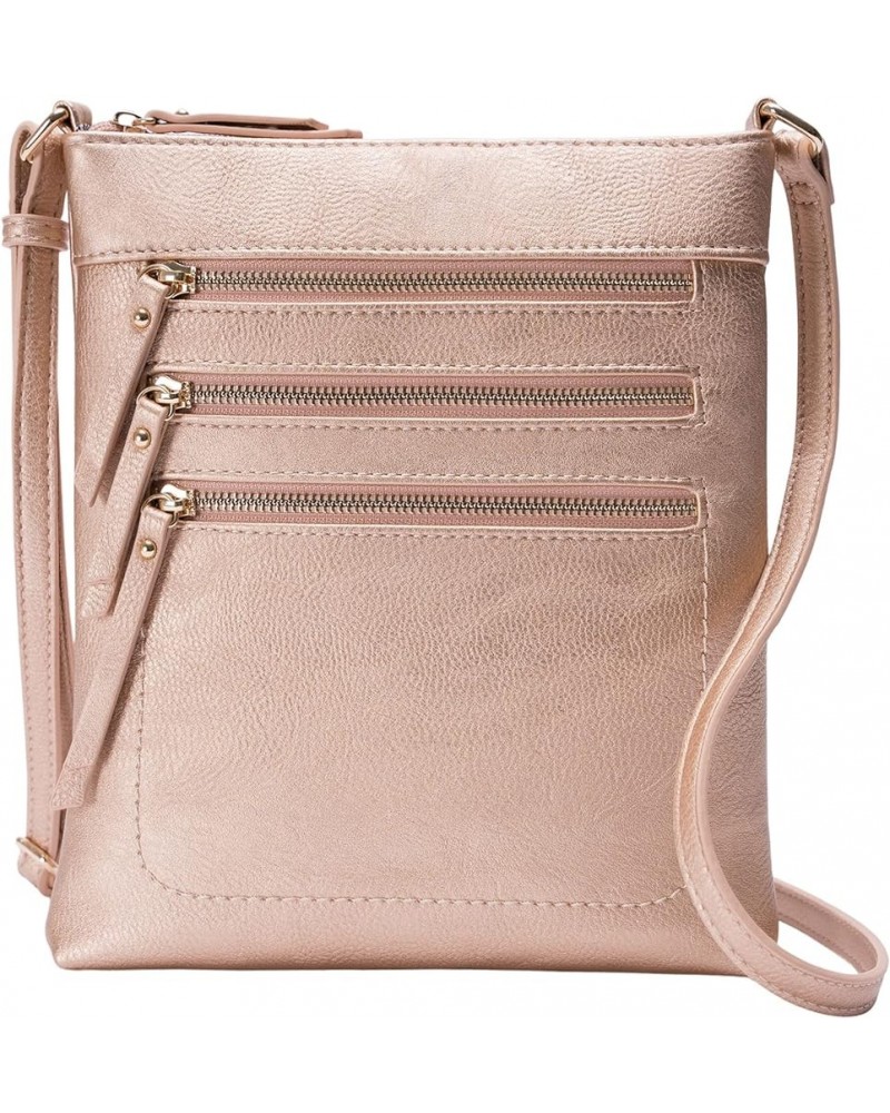 Crossbody Bag Functional Multi Pocket Messenger Purse Top Zip Closure Shoulder Handbag With Adjustable Strap Rose Gold $16.68...