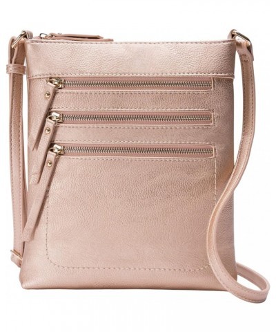 Crossbody Bag Functional Multi Pocket Messenger Purse Top Zip Closure Shoulder Handbag With Adjustable Strap Rose Gold $16.68...