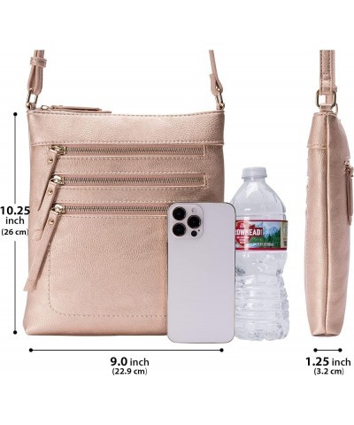 Crossbody Bag Functional Multi Pocket Messenger Purse Top Zip Closure Shoulder Handbag With Adjustable Strap Rose Gold $16.68...