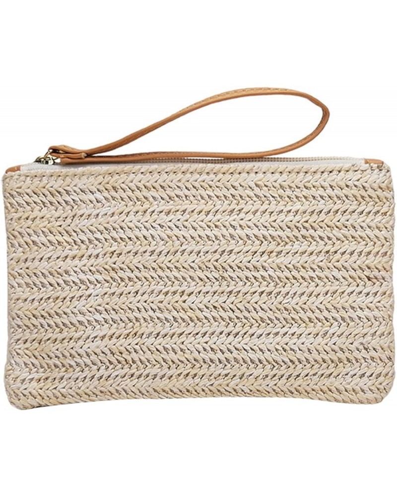 Natural Straw Boho Purse Zipper Wristlet Wallet Handwoven Beach Clutch Bag Off-white $9.55 Crossbody Bags