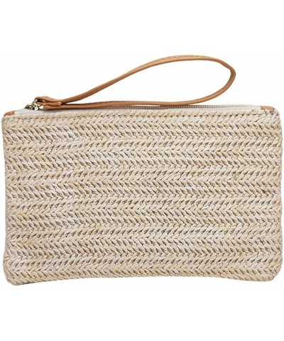 Natural Straw Boho Purse Zipper Wristlet Wallet Handwoven Beach Clutch Bag Off-white $9.55 Crossbody Bags