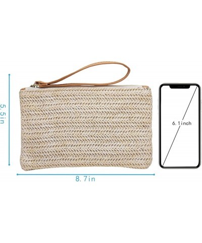 Natural Straw Boho Purse Zipper Wristlet Wallet Handwoven Beach Clutch Bag Off-white $9.55 Crossbody Bags