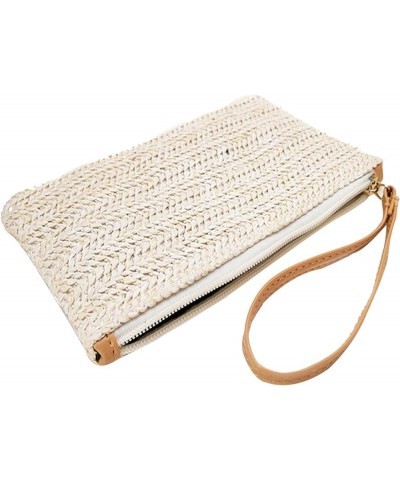 Natural Straw Boho Purse Zipper Wristlet Wallet Handwoven Beach Clutch Bag Off-white $9.55 Crossbody Bags