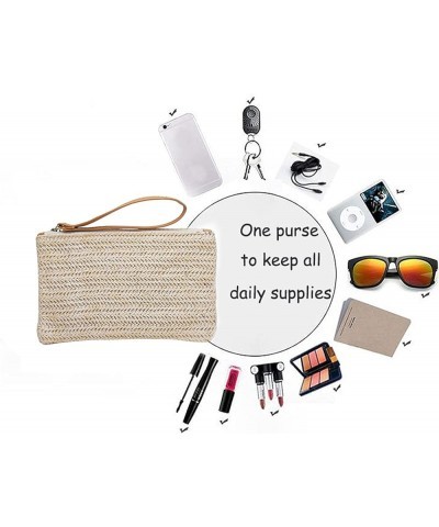 Natural Straw Boho Purse Zipper Wristlet Wallet Handwoven Beach Clutch Bag Off-white $9.55 Crossbody Bags