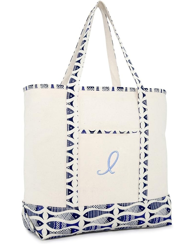 Personalized Shopping Tote Bag Monogram Initial Zippered Letter A-Z Fish I $11.25 Totes