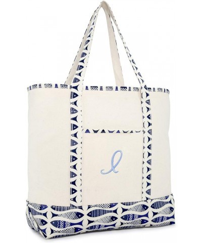 Personalized Shopping Tote Bag Monogram Initial Zippered Letter A-Z Fish I $11.25 Totes