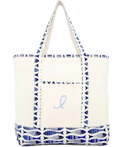 Personalized Shopping Tote Bag Monogram Initial Zippered Letter A-Z Fish I $11.25 Totes