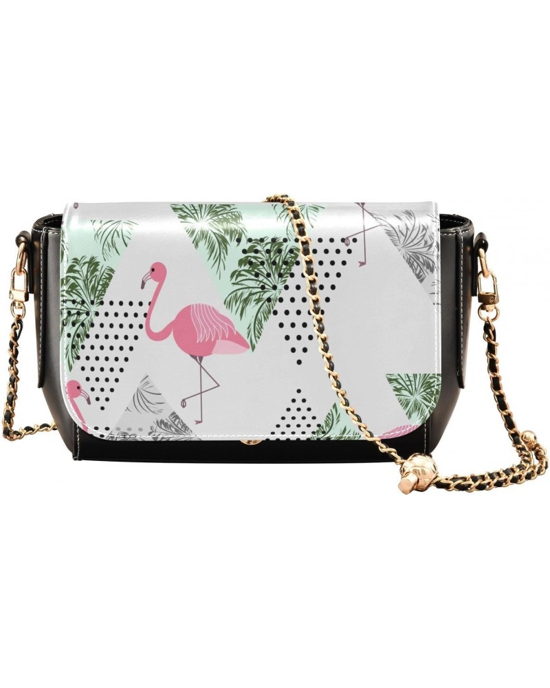 Palm Leaves Flamingos Crossbody Bags for Women Leather Purse Handbag Shoulder Bag for Daily Work Gifts $23.59 Shoulder Bags