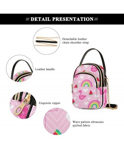 Flamingo Pink Cute Colorful Single Shoulder Handbags Leather Cell Phone Pouch Small Quilted Crossbody Wallet Purse Pink Flami...