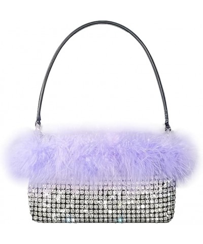 Women's Rhinestone Clutch Bag Elegant Feather Purse Bling Crystal Handbag for Wedding Party Bridal Lilac $24.77 Evening Bags