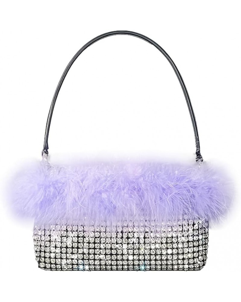 Women's Rhinestone Clutch Bag Elegant Feather Purse Bling Crystal Handbag for Wedding Party Bridal Lilac $24.77 Evening Bags