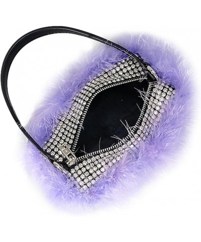 Women's Rhinestone Clutch Bag Elegant Feather Purse Bling Crystal Handbag for Wedding Party Bridal Lilac $24.77 Evening Bags