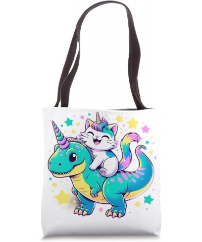 Cat Riding Dinosaur T-rex Unicorn Cat Rainbow Boys Girls Tote Bag $12.00 Totes