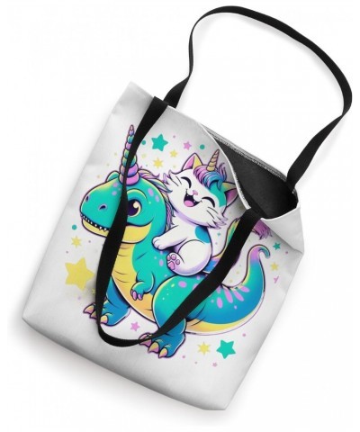 Cat Riding Dinosaur T-rex Unicorn Cat Rainbow Boys Girls Tote Bag $12.00 Totes