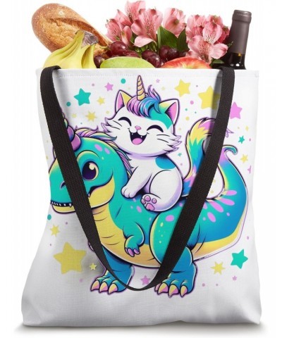 Cat Riding Dinosaur T-rex Unicorn Cat Rainbow Boys Girls Tote Bag $12.00 Totes