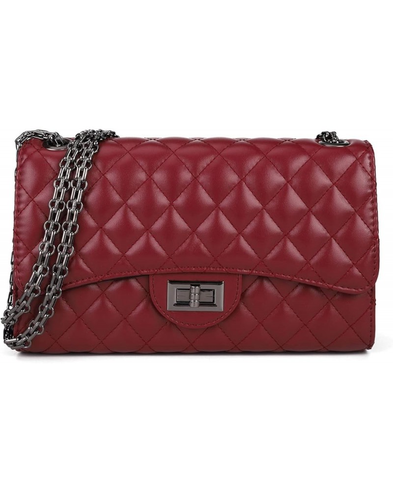 Quilted Crossbody Bags for Women Leather Ladies Shoulder Purses with Chain Strap Stylish Clutch Purse Red $13.05 Shoulder Bags