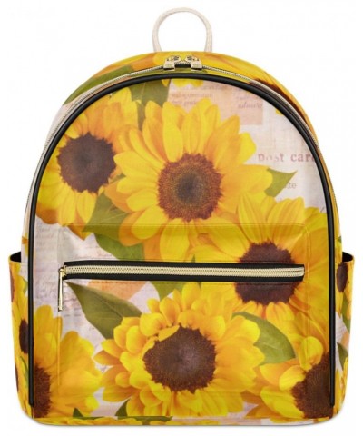 Vintage Sunflower Mini Backpack Purse for Women, Yellow Floral Small Backpack Leather Casual Daypacks Ladies Shoulder Bags $2...