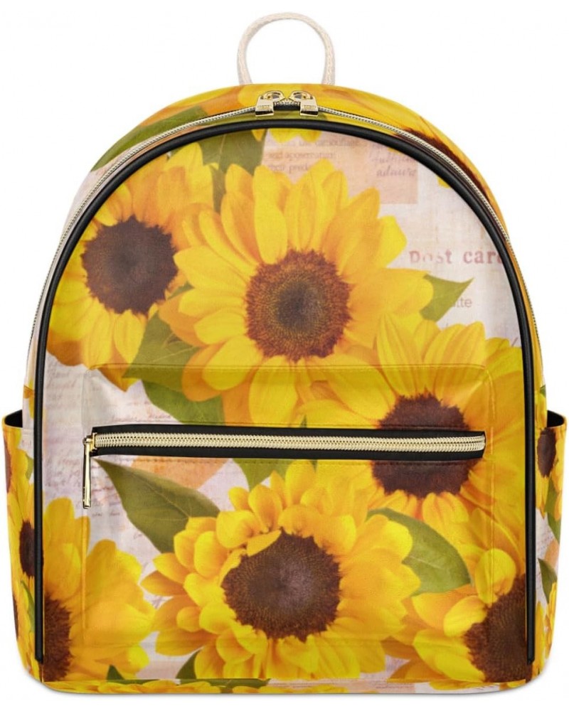 Vintage Sunflower Mini Backpack Purse for Women, Yellow Floral Small Backpack Leather Casual Daypacks Ladies Shoulder Bags $2...