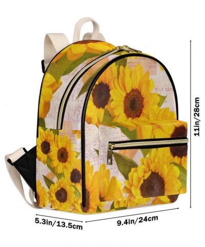 Vintage Sunflower Mini Backpack Purse for Women, Yellow Floral Small Backpack Leather Casual Daypacks Ladies Shoulder Bags $2...