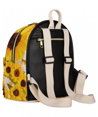 Vintage Sunflower Mini Backpack Purse for Women, Yellow Floral Small Backpack Leather Casual Daypacks Ladies Shoulder Bags $2...