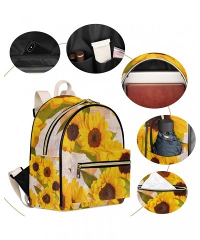 Vintage Sunflower Mini Backpack Purse for Women, Yellow Floral Small Backpack Leather Casual Daypacks Ladies Shoulder Bags $2...