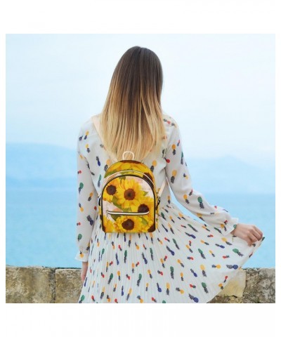 Vintage Sunflower Mini Backpack Purse for Women, Yellow Floral Small Backpack Leather Casual Daypacks Ladies Shoulder Bags $2...